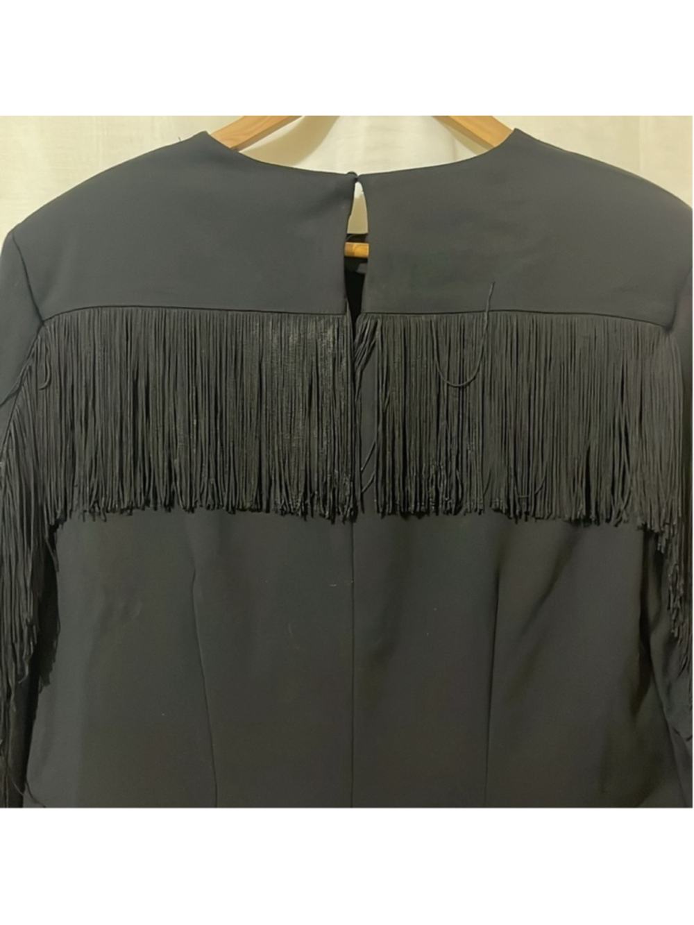 Zara Black Round Neck Dress with Fringed Arms and Back a110 - Picture 6 of 7